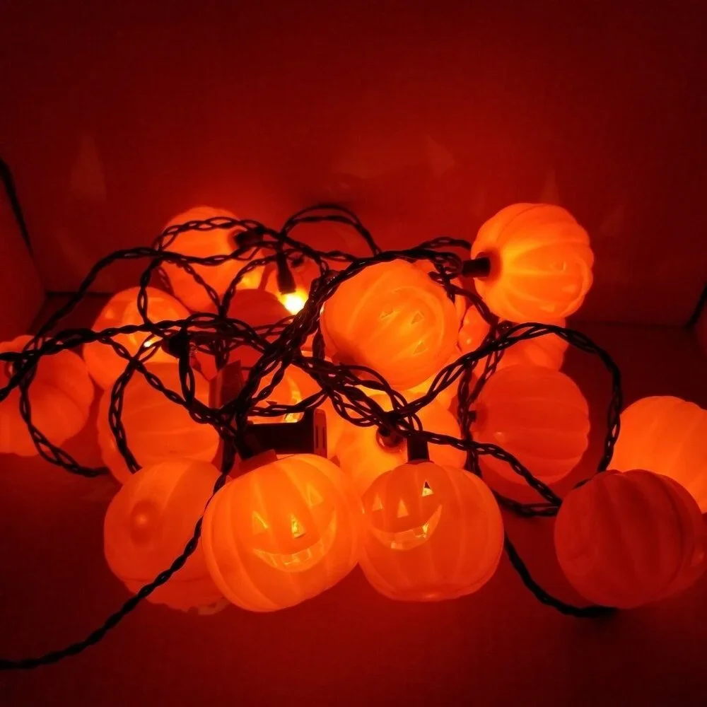 Pumpkins Jack O Lantern Happy Halloween String Lights Plastic 19 Blow Mold JOL